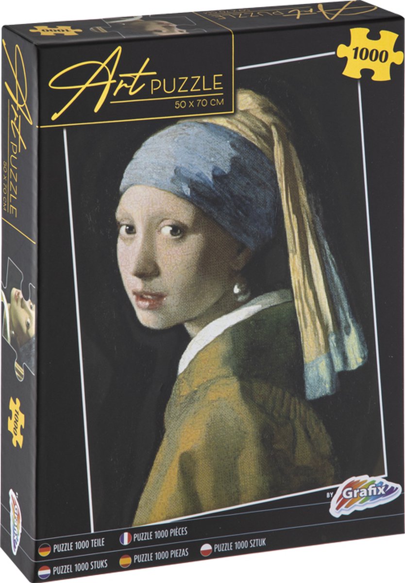 Grafix Puzzel 1000 stukjes volwassenen | Thema Meisje met de parel | Formaat 50 X 70 CM | Schilderij puzzel